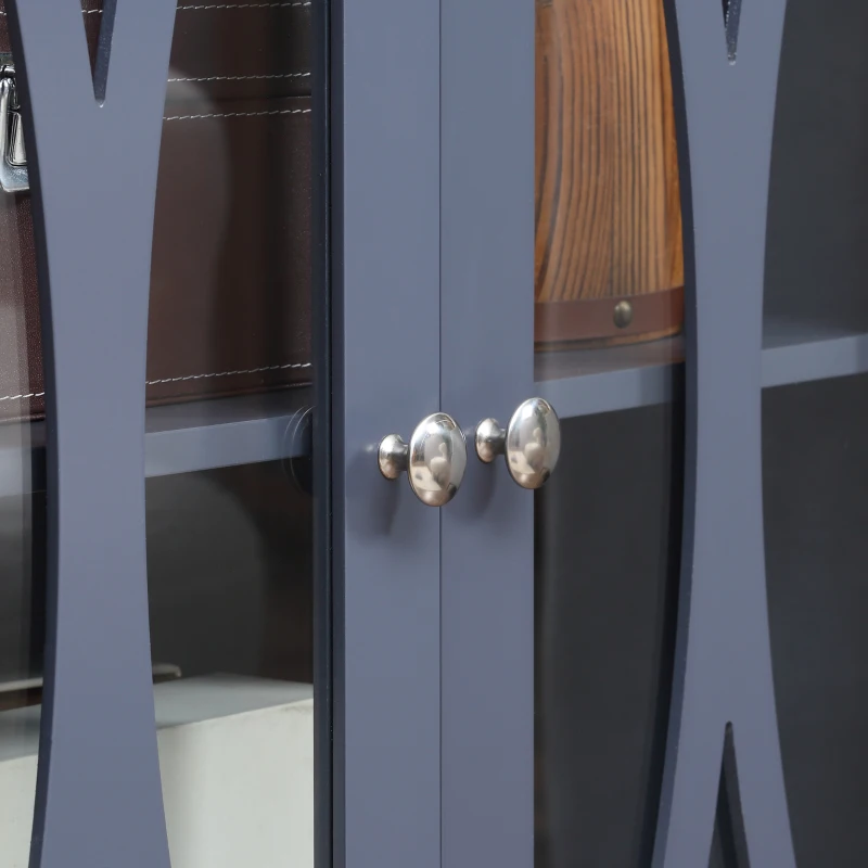 HOMCOM Sideboard, Buffet Cabinet with 3 Tempered Glass Doors, Arc Pattern and Adjustable Storage Shelf, Credenza, Gray