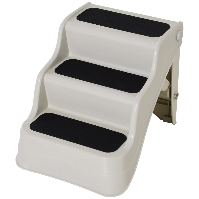 PawHut Pet Stairs Dogs and Cats Folding Ladder Puppy Portable 3 Steps Home Travel Using Cream