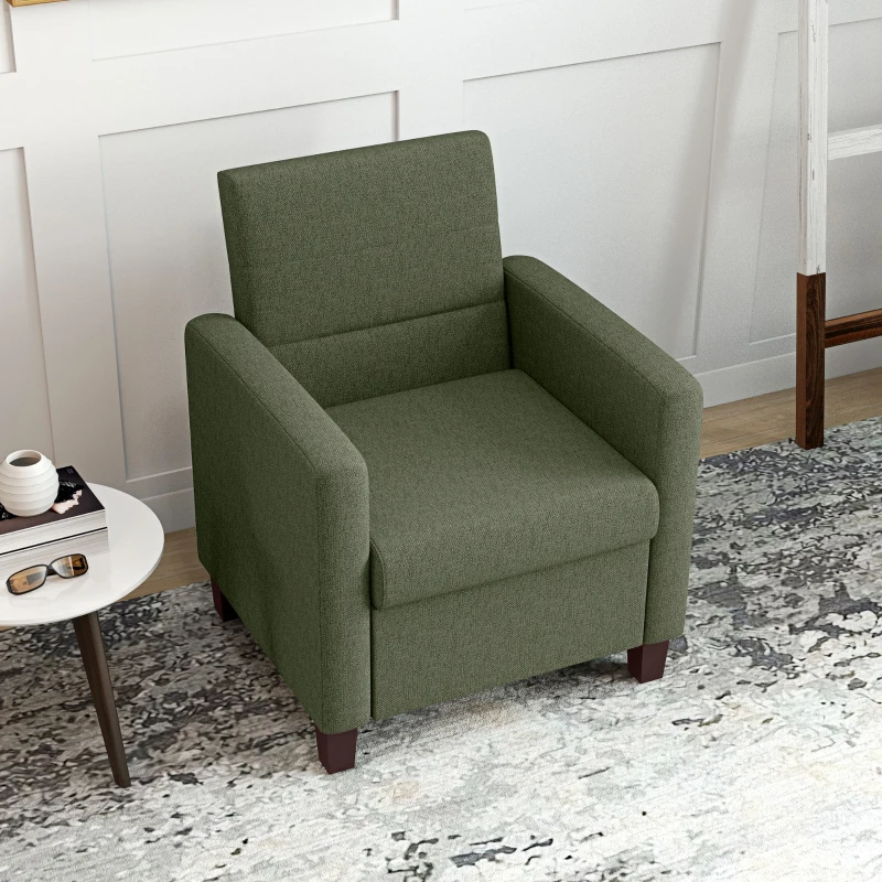 HOMCOM Fabric Accent Chair, Modern Armchair with Seat Cushion and Non-Slip Pads for Living Room, Bedroom, Dark Green