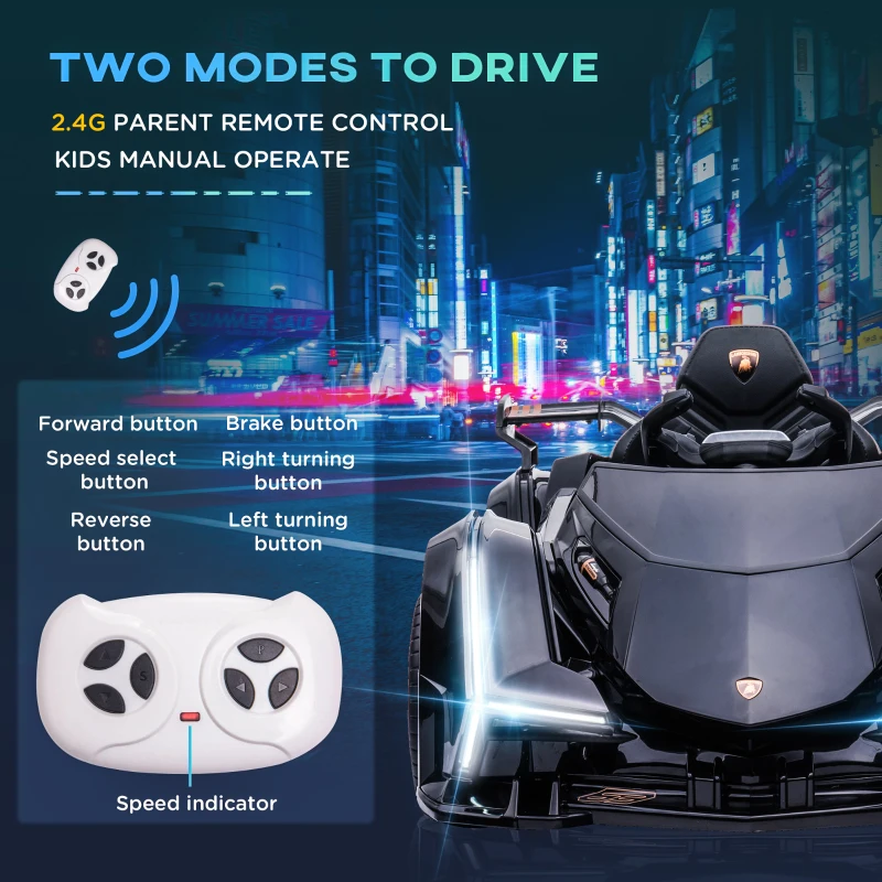 Aosom 12V Electric Ride-on Car, Licensed Lamborghini V12 Vision Gran Turismo Battery-Powered Ride-on Toy with Remote Control, Music, LED Lights, for 3-6 Year Old Boys and Girls, Black(m-6)