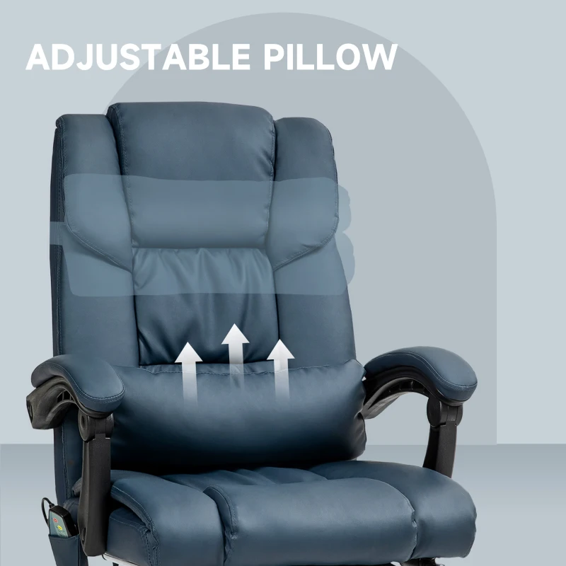 Vinsetto Massage Office Chair with 6 Vibrating Points, High Back Reclining Office Chair with Footrest and Remote, Blue