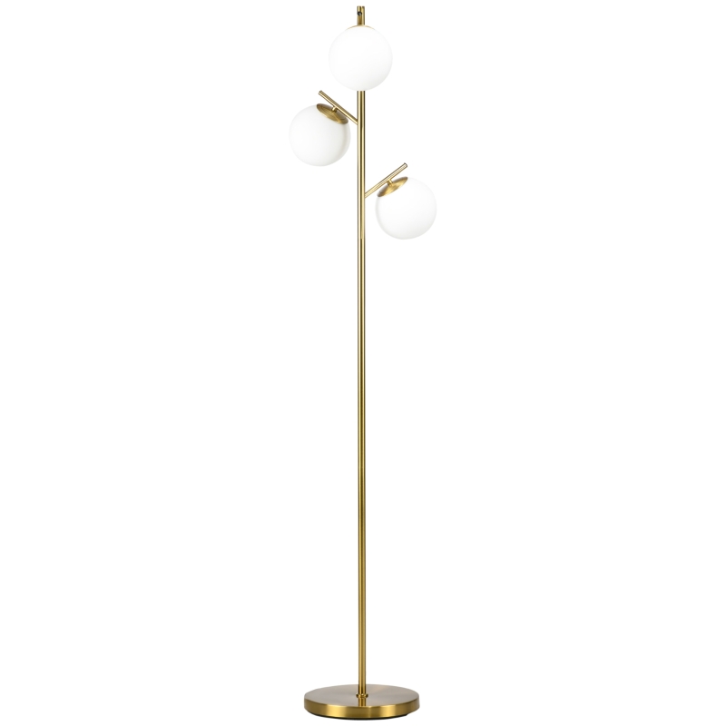 HOMCOM Modern 3-Light Floor Lamp for Living Room, Tree Standing Lamp with Globe Lampshades, 10.75"x10.75"x66.5", Gold