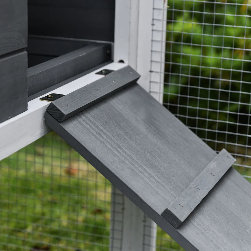 PawHut 69" Wooden Chicken Coop, Poultry Cage Hen House with Connecting Ramp, Removable Tray, Ventilated Window and Nesting Box, White