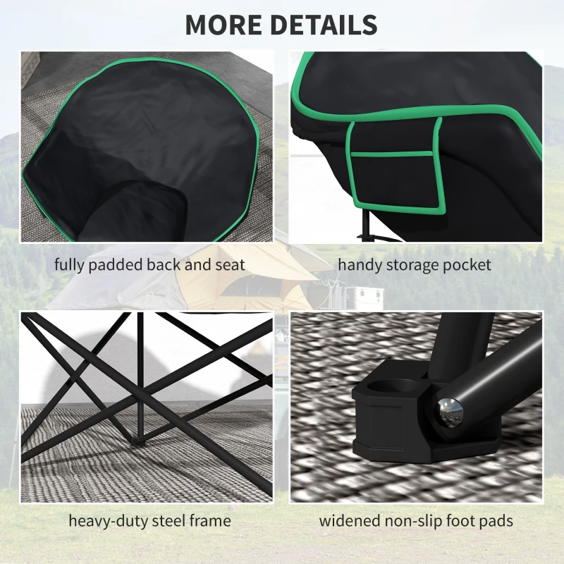 Outsunny Foldable Camping Chair Padded Moon Saucer Chair with Carry Bag, Storage Pocket for Outdoor, Beach, Picnic, Hiking, Fishing, Travel
