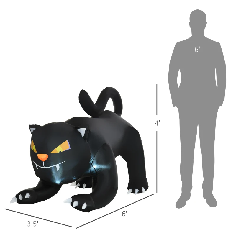 HOMCOM 6.2' Inflatable Halloween Black Cat, Blow Up Outdoor LED Yard Display, Waterproof