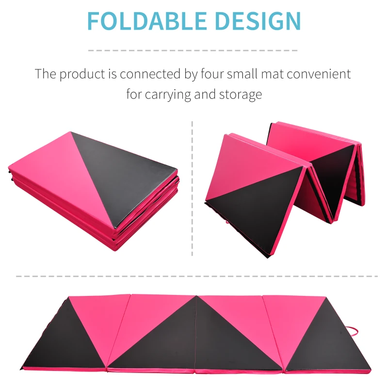 Soozier 4'x10'x2" Folding Gymnastics Tumbling Mat, Exercise Mat  with Carrying Handles for Yoga, MMA, Martial Arts, Stretching, Core Workouts, Pink and Black