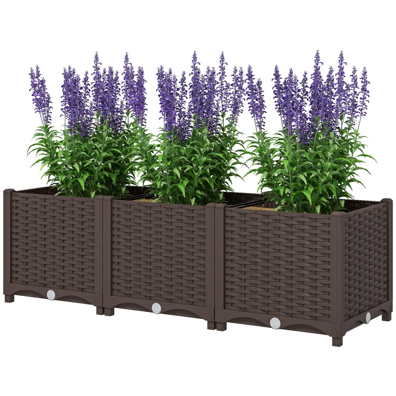 Outsunny Plastic Raised Garden Bed, Outdoor Planter Box with Drainage Holes for Patio, Balcony, 47.2" x 15.7" x 14.6", Brown