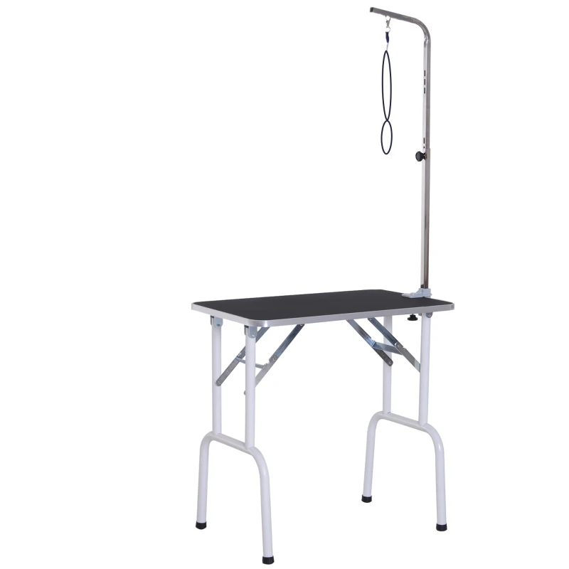 PawHut Foldable Pet Grooming Table for Dogs Cats with Adjustable Arm, Non-slip Surface, Black