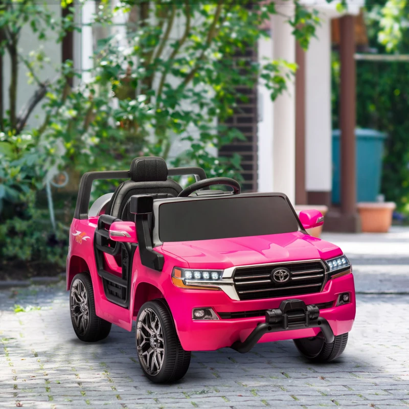 Qaba 12V Toyota LAND CRUISER Licensed Kids Car w Remote Control, Four Wheel Spring Suspension, Soft Start, LED Light, Pink