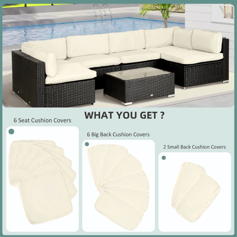Outsunny Outdoor 14pc Patio Rattan Sofa Set Cushion Polyester Cover Replacement Set - No Cushion Included, Cream White