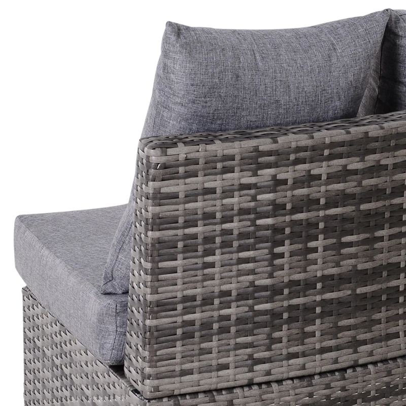 Outsunny 5PC Patio Furniture Set Outdoor Garden Rattan Wicker Sofa Cushioned Half-Moon Seat Deck with Pillow, Table, Grey