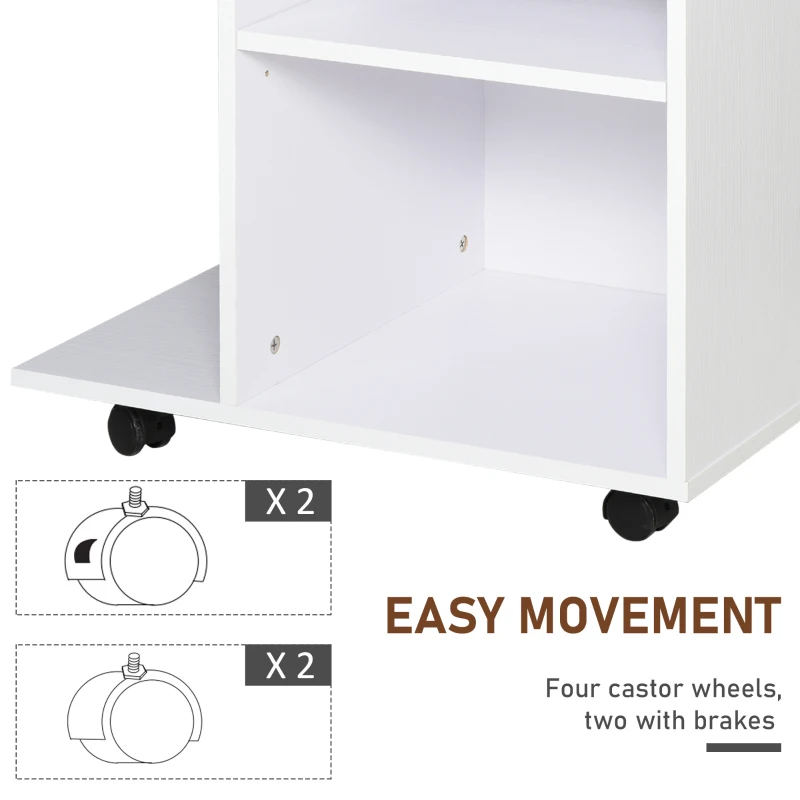 Vinsetto Printer Stand Desk Side File Cabinet, Rolling Cart with Wheels, Adjustable Shelf, Drawer, CPU Stand, White