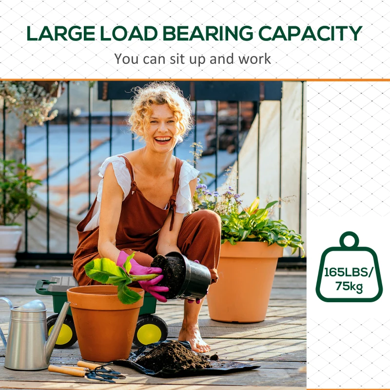 Outsunny Plastic Tool Box with Wheels, Portable Tool Box Organizer, Gardeners Tool Cart and Seat with Removable Tool Tray for Home, Craftsman and Garage