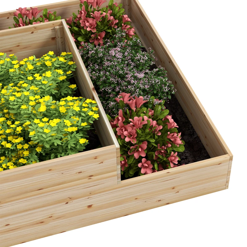 Outsunny Outdoor Elevated Planter Box, 3-Tier Wooden Raised Garden Bed for Vegetables, Flowers and Herbs, 43.3" x 43.3" x 20.1"