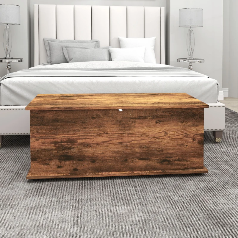 HOMCOM 39.5" Storage Chest with 2 Safety Hinges, Storage Box Organizer with Flip-Top Lid, Entryway Storage Bench, Rustic Brown