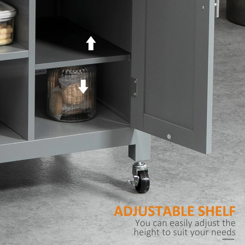 HOMCOM Kitchen Island, Compact Kitchen Cart on Wheels with Open Shelf & Storage Drawer for Dining Room, Kitchen, Grey