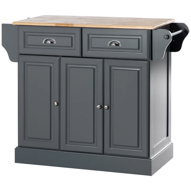 HOMCOM Triple-Cabinet Kitchen Island on Wheels, Kitchen Storage Cabinet with Drawers, Rolling Utility Cart Dark Gray