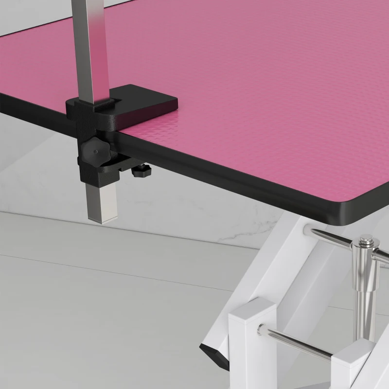 PawHut Pet Grooming Table, Height Adjustable Dog Grooming Table with Arm, Noose and Non-Slip Grooming Table, Pink