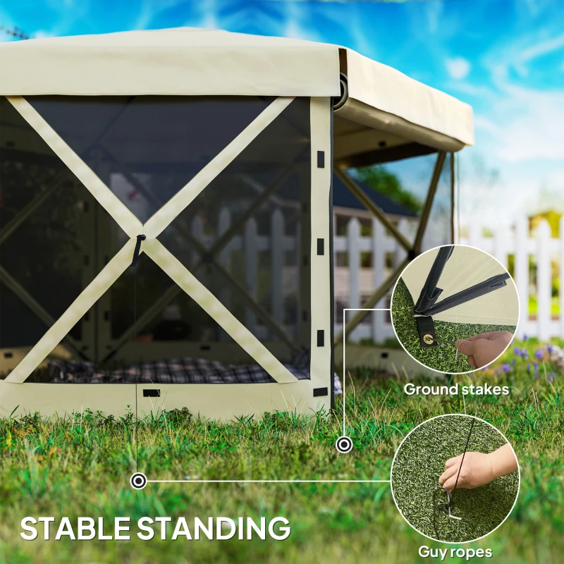 Outsunny 12' x 12' Hexagonal Pop Up Gazebo Canopy Tent with 5 Sidewalls, Outdoor Canopy Shelter with Carry Bag, Beige