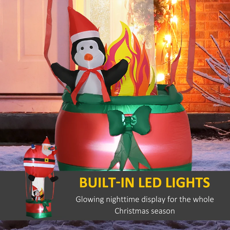 Outsunny 8ft Christmas Inflatables Outdoor Decorations Santa Claus Hot Air Balloon with Penguin, Blow-Up LED Yard Christmas Decor for Lawn Garden Party