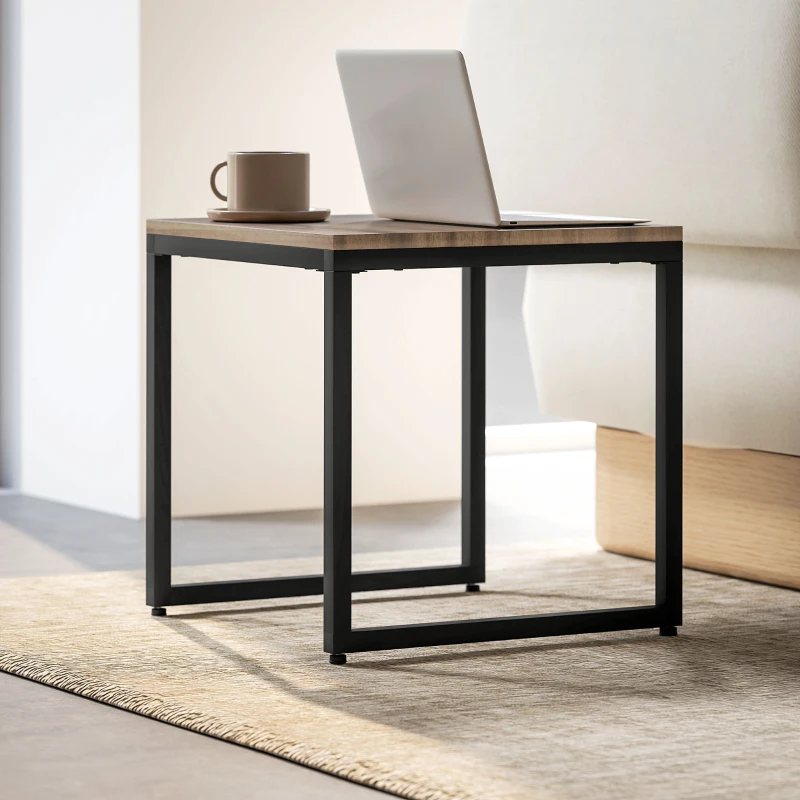 HOMCOM Nesting Coffee Table Set of 3, Modern End Tables with Black Metal Frame for Living Room Home Furniture, Brown