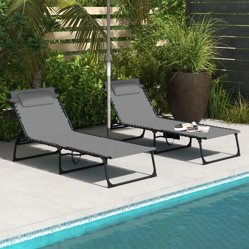 Outsunny Folding Chaise Lounge Set with Reclining Back, 25.6" x 74" x 14.2", Gray