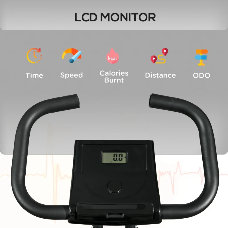 Soozier Foldable Exercise Bike Indoor Stationary Bike w/ 8-Level Magnetic Resistance LCD Screen Phone Holder for Home Gym Black