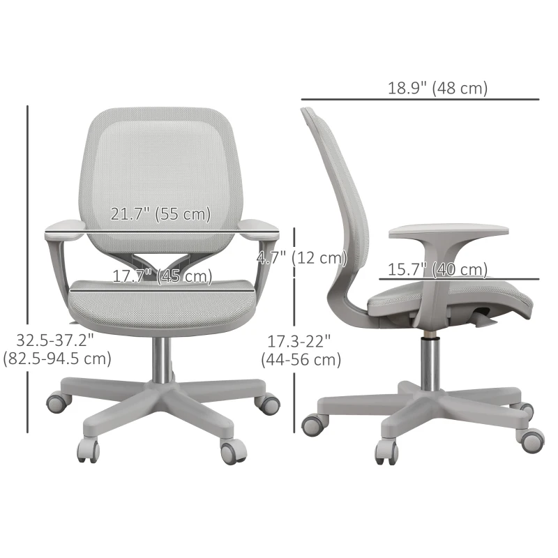 Vinsetto Office Chair, Small Computer Desk Chair with Mesh Back, Swivel Castors, Arm, Grey