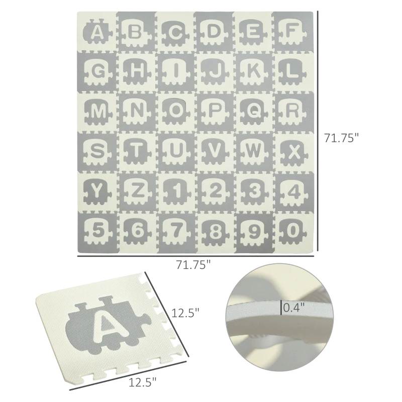 Qaba Kids Foam Puzzle Number and Letter Baby Alphabet Play Mat Learning Toy with Puzzle Pieces Inside Each Interlocking Tile, 35 Sq. Ft.