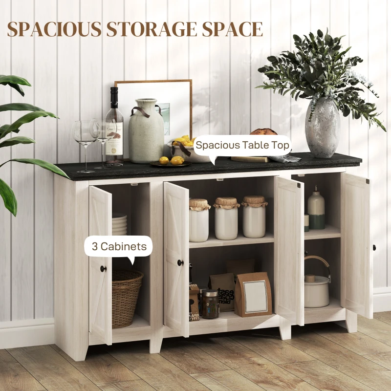 HOMCOM Rustic Sideboard, Buffet Cabinet with Adjustable Shelves for Living Room, Dining Room, Entryway, White Wood Grain