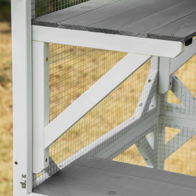 PawHut Wooden Catio with Waterproof Roof, Large Cat House with High-Up Resting Box, Indoor & Outdoor Cat Enclosure with Wheels, for 1-3 Cats, White