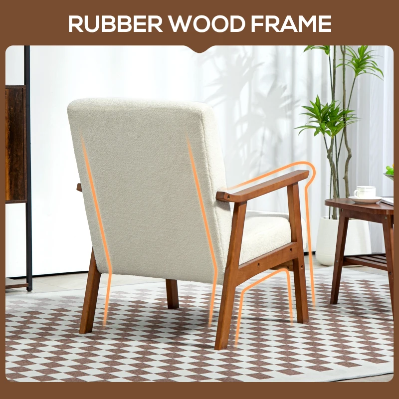 HOMCOM Living Room Chair Boucle Accent Chair for Bedroom with Wide Seat and Thick Padding, White