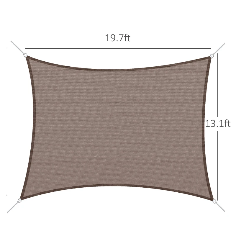 Outsunny 13' x 20' Sun Shade Sail Canopy Outdoor Shade Sail Cloth for Patio Deck Yard with D-Rings and Rope Included, Brown