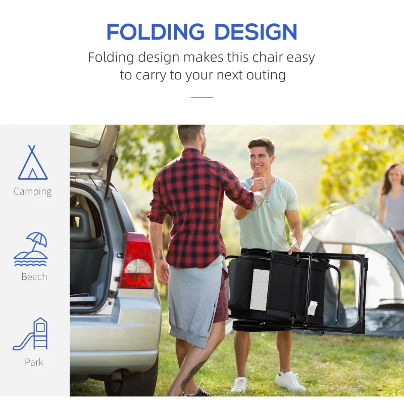 Outsunny Folding Patio Dining Chairs Set of 2, Outdoor Deck Chair with Adjustable Sling Back, Camping Chair with Removable Headrest for Garden, Backyard, Lawn, Black