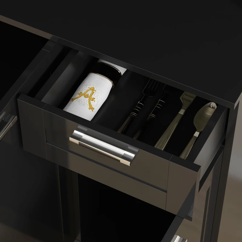 HOMCOM 71" Kitchen Pantry Cabinet, Storage Buffet with Hutch, Adjustable Shelves for Living Room, High Gloss Black