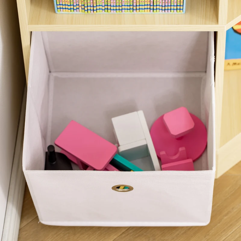 HOMCOM Kids Corner Cabinet, Cubby Toy Storage Organizer, Bookshelf Unit with Three Baskets for Playroom, Bedroom, Living Room, Natural