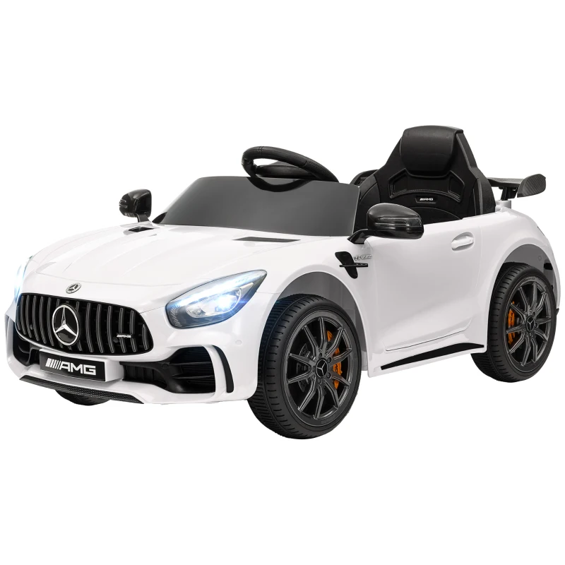 Qaba Mercedes-Benz AMG GTR Licensed 12V Battery Powered Kids Electric Car w/ Remote, Soft Start, Lights, Music Horn, White