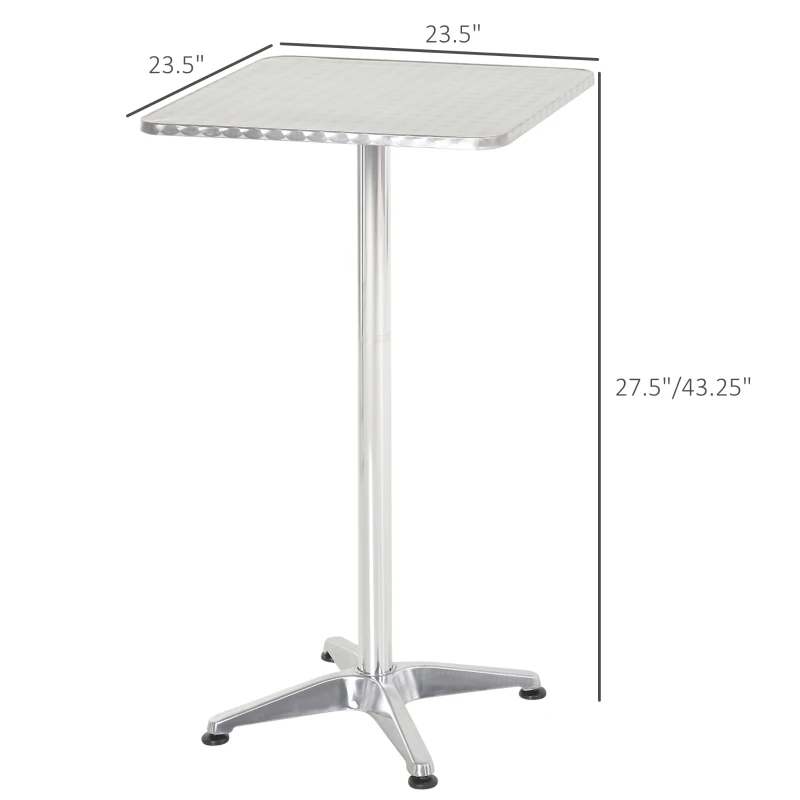 HOMCOM 24 Inch Square Bar Table 43" H Adjustable Stainless Steel Top Aluminum Frame Home Pub Bistro