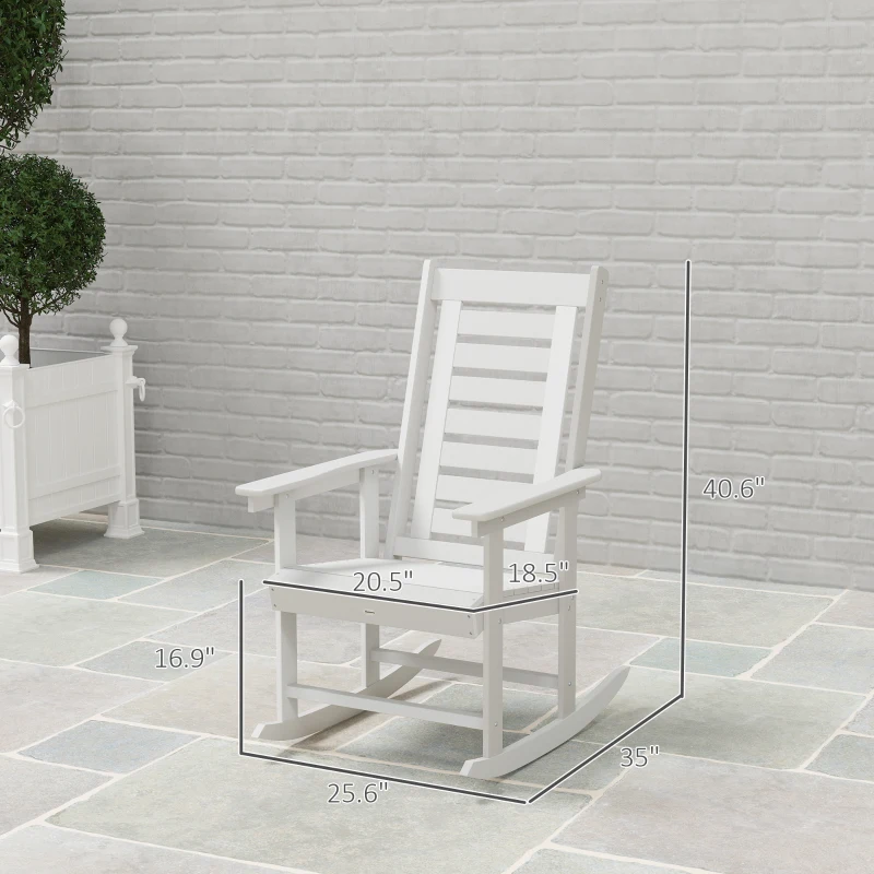Outsunny 2 Pieces Outdoor Rocking Chairs, HDPE Patio Rockers with 28" High Back, Wide Armrests for Porch Backyard, White