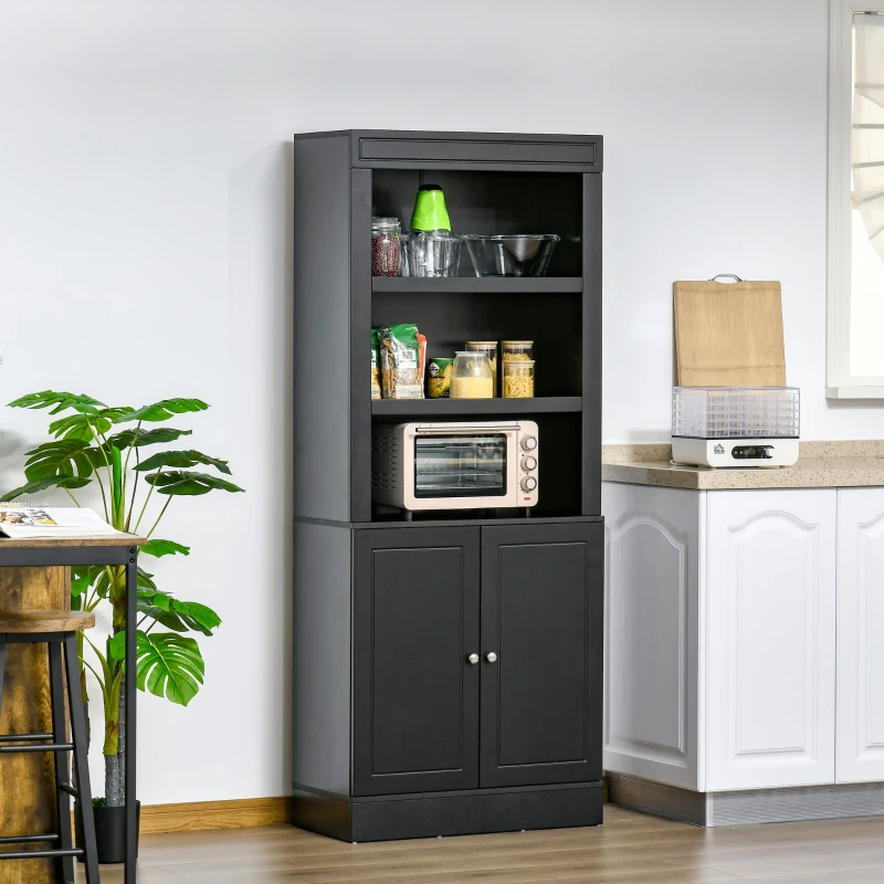 HOMCOM 72" Kitchen Buffet with Hutch, Kitchen Pantry Cupboard with 2 Door Cabinet, and 2 Adjustable Shelves, Black