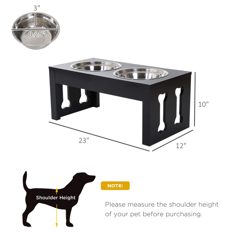 PawHut 23" Modern Decorative Raised Dog Bowls, Wooden Heavy Duty Pet Food and Water Bowl, Elevated Feeding Station, Black