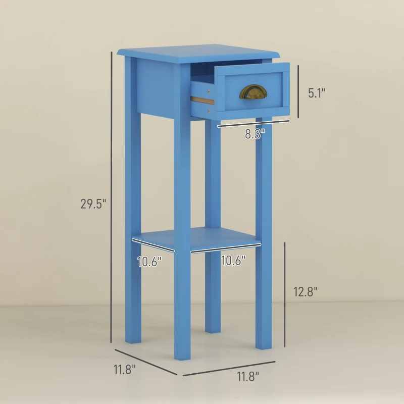 HOMCOM 2-Tier Side Table with Drawer and Shelf, End Table for Living Room and Hallway, Light Blue