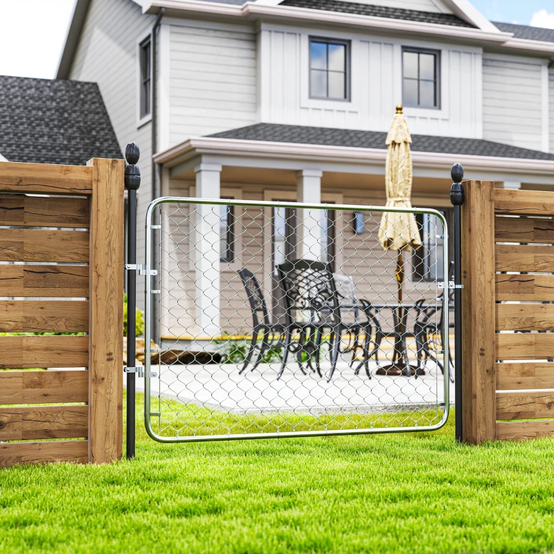 Outsunny Garden Gate Chain Link Fence Gate, Galvanized Steel Garden Door for Yard Entrance Way, 47.2 x 70.9 in., Silver