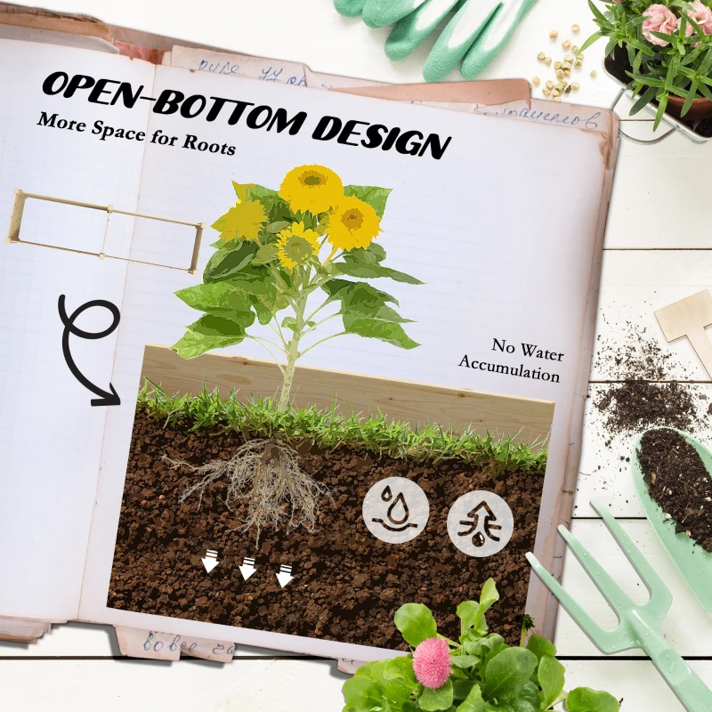 Outsunny DIY Raised Garden Bed, Two-Box Wooden Planters for Outdoor Vegetables, Flowers, Herbs, Plants, Easy Assembly