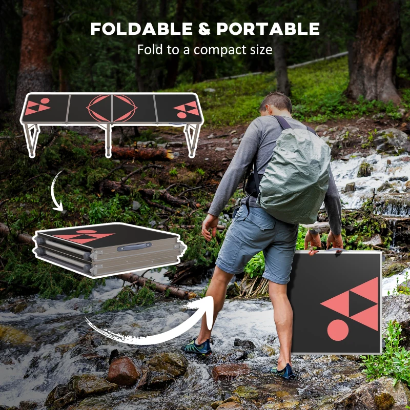 Outsunny Aluminum Camping Table with Adjustable Legs, 8ft Folding Picnic Table for Travel, BBQ, Beach or Hiking, Black & Red