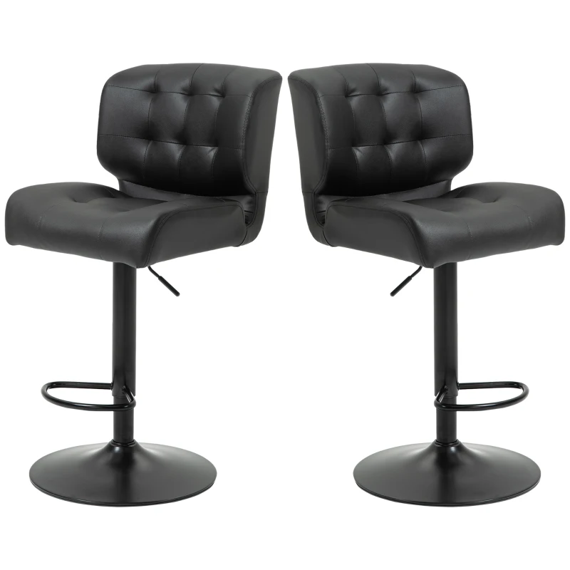 HOMCOM Bar Height Bar Stools Set of 2 with Adjustable Seat, Adjustable Swivel Barstools with Thick Padded Cushion and Metal Footrest for Home Bar, Black