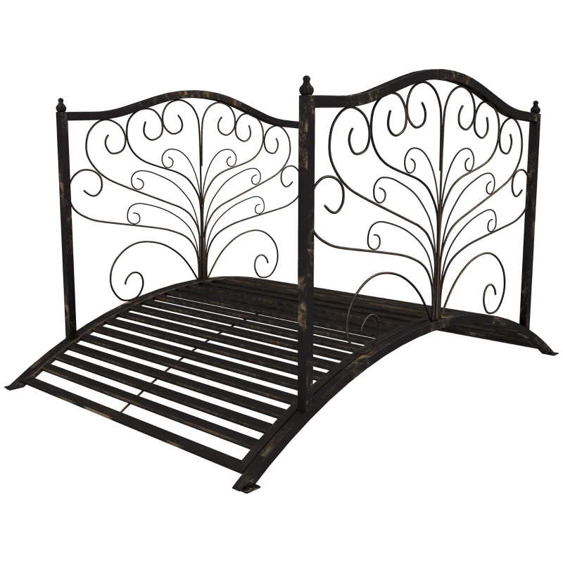 Outsunny 4’ Metal Arch Backyard Garden Bridge with Safety Siderails, Delicate Scrollwork, & Easy Assembly, Black Bronze