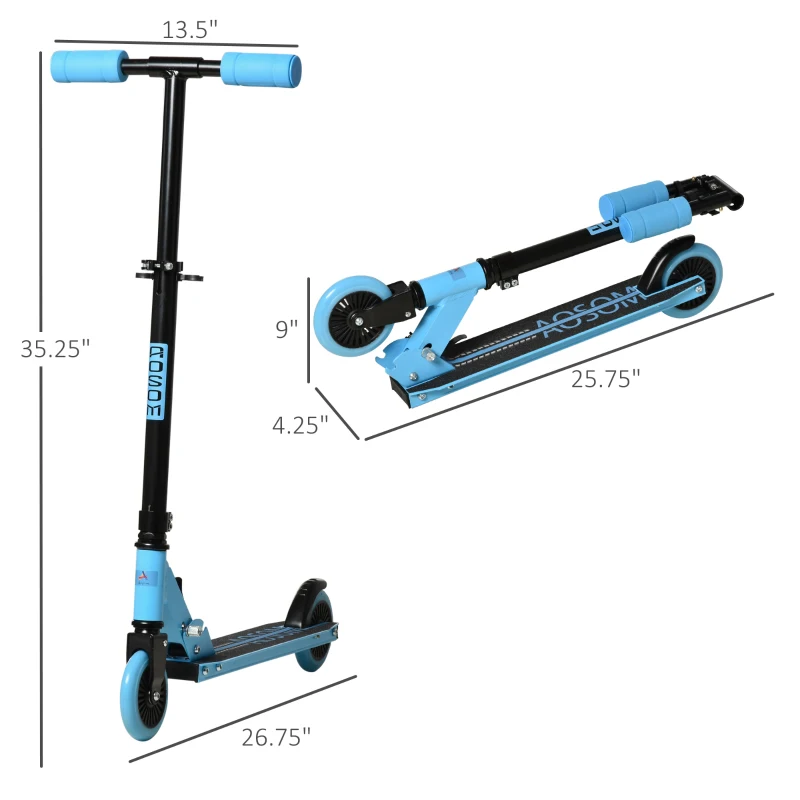 Aosom Aluminum Kids Kick Scooter Foldable Teens Ride On Toy with Adjustable Handlebar Rear Brake, Blue