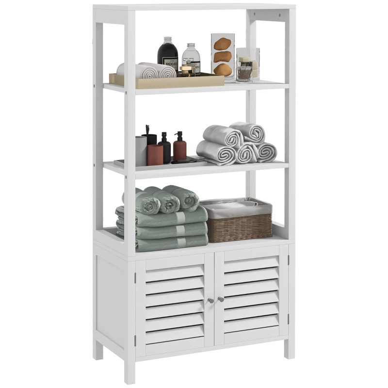 kleankin Modern Bathroom Storage Cabinet, Linen Cabinet with Slatted Doors and 3 Open Shelves, 23.6" x 11.8" x 48", White