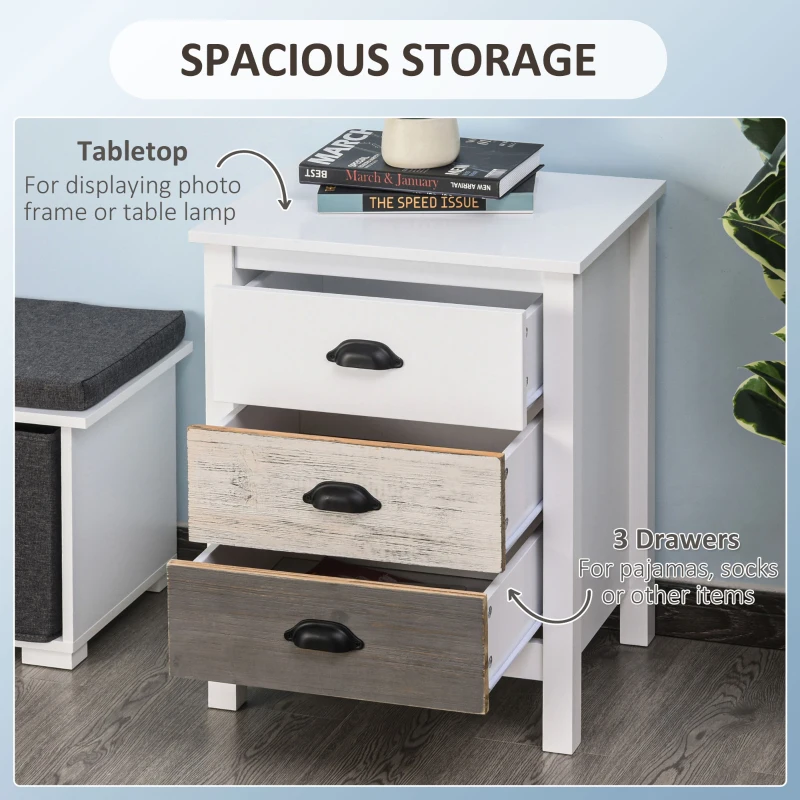 HOMCOM Accent Table Storage Cabinet with 3 Drawers Wooden Bedside Table Night Stand, Home Furniture